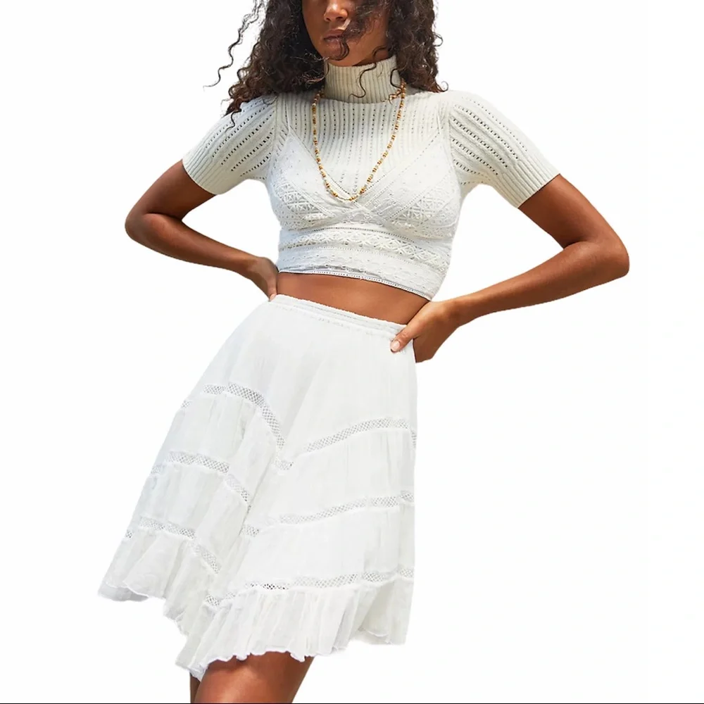 FREE PEOPLE Carina Bralette Eyelet Smocking Mango Gold NWT